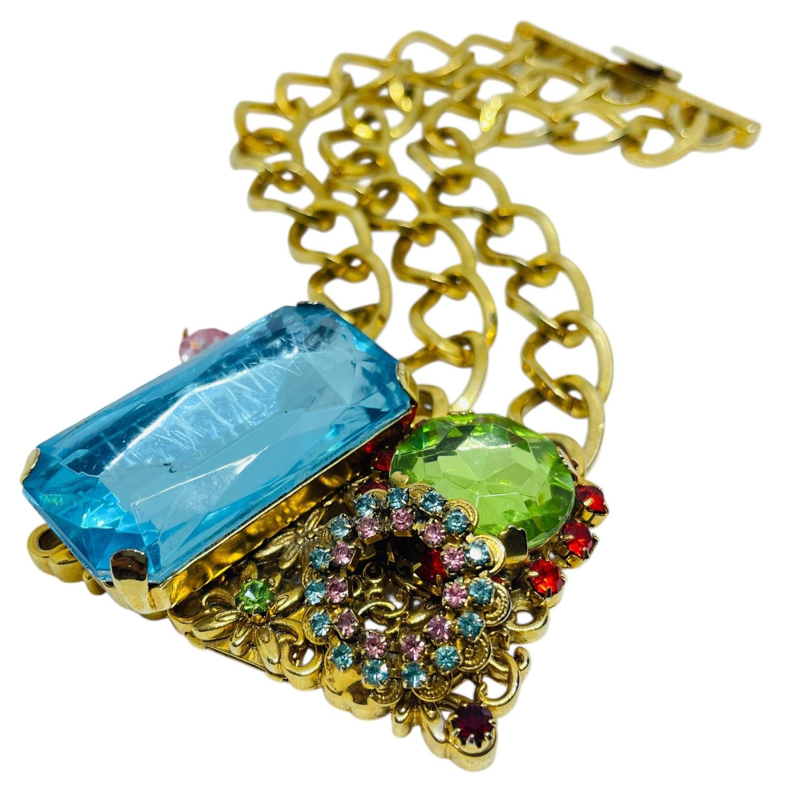 Erickson Beamon Signed Gold Tone Glass Massive Chain Designer Bracelet